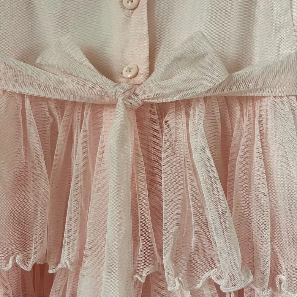 Jona Michelle Pink Tiered Embellished Girls Formal Pink Sleeveless Dress SZ 5